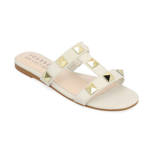 Journee Collection Women's 7.5 Beige Khaki Kendall Gold Studded Sandals NIB